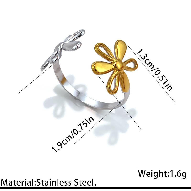 

Vintage Stainless Steel Rings Unisex Star Flower Geometric Two Tone Open Rings Stylish No Fade Party Banquet Jewelry Accessories