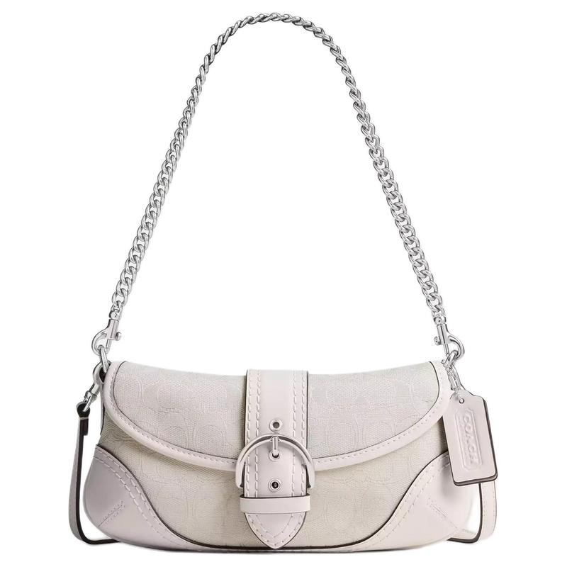 

COACH Soho flap 25 classic presbyopic chain shoulder strap coated canvas and cowhide shoulder bag medium women s white білий