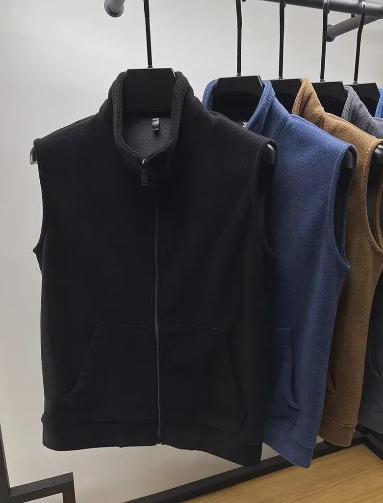 Herr Höst/Vinter Fleeceväst: Koreansk stil, med plus sammet, ärmlös, enfärgad, jacka med dragkedja och ståkrage.