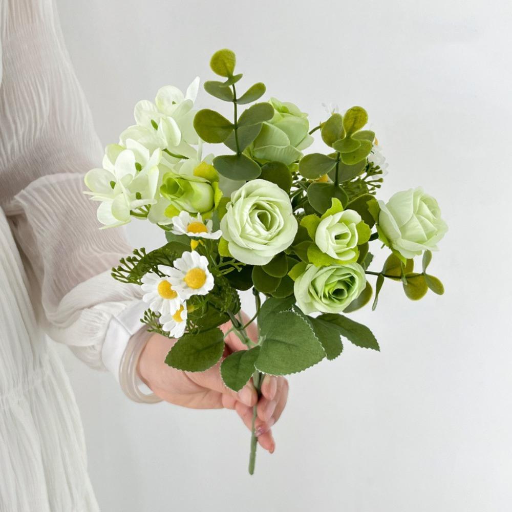 Simulated Artificial Flowers Hydrangea Daisy Silk Rose Bouquet Wedding Backdrop