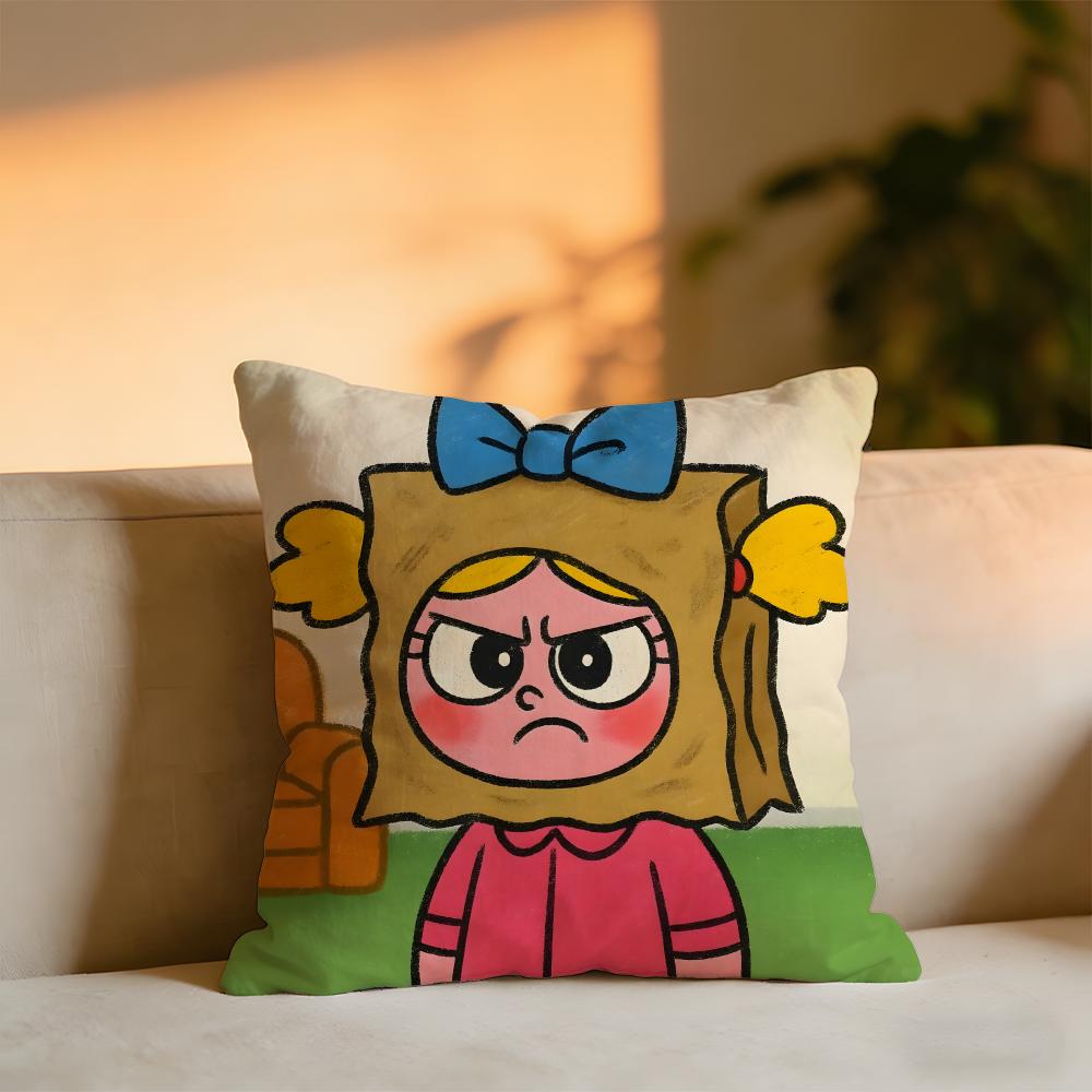 Cute Cartoon Little Girl Cushion Cover Cozy Velvet Throw PillowSoft Warm Cushion For Sofa  Bed