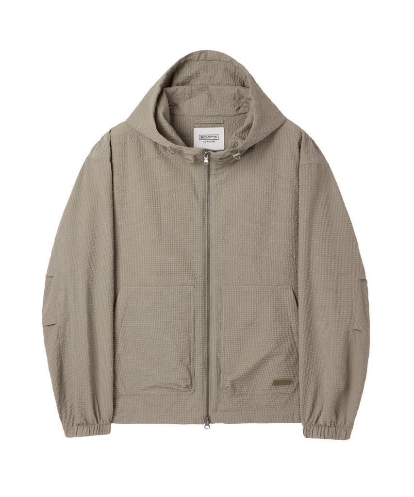 Brompton London Seersucker Hoodie Zip-Up - Beige (P262Ujp180)