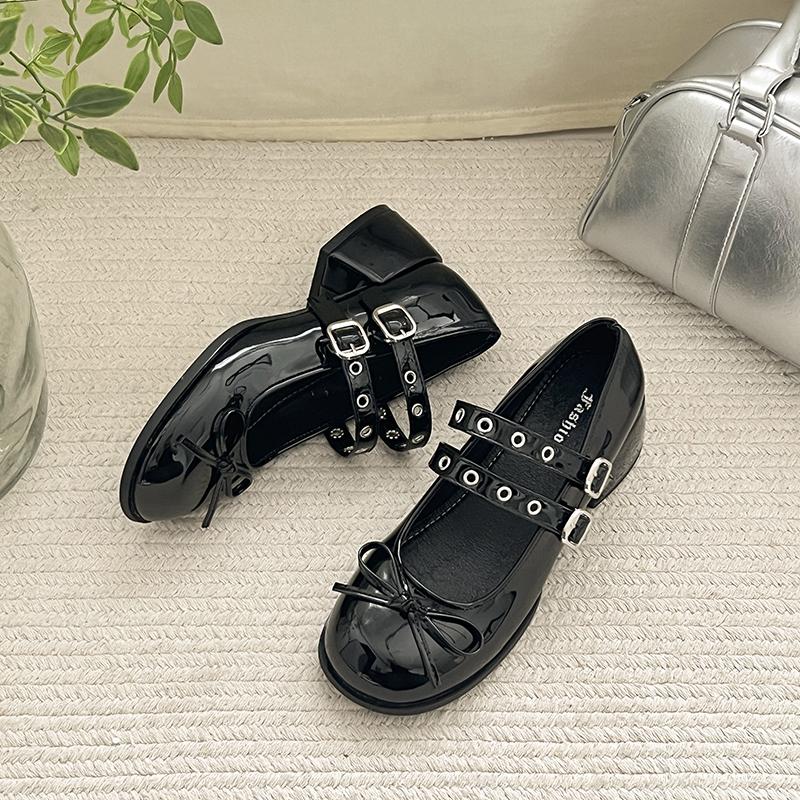 

Французские винтажные туфли Мэри Джейн на блочном каблуке 2025 Новая весна и осень Мелкий бант с юбкой Маленькие кожаные туфли 40 чёрный