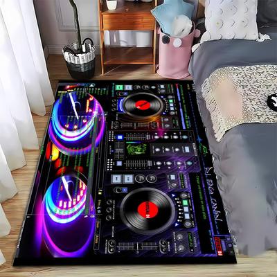 DJ Audio Mixer and Speaker Pattern Carpet with Neon Light Style Design Suitable for Use As an Anti-slip for Room and Bedroom Sofas