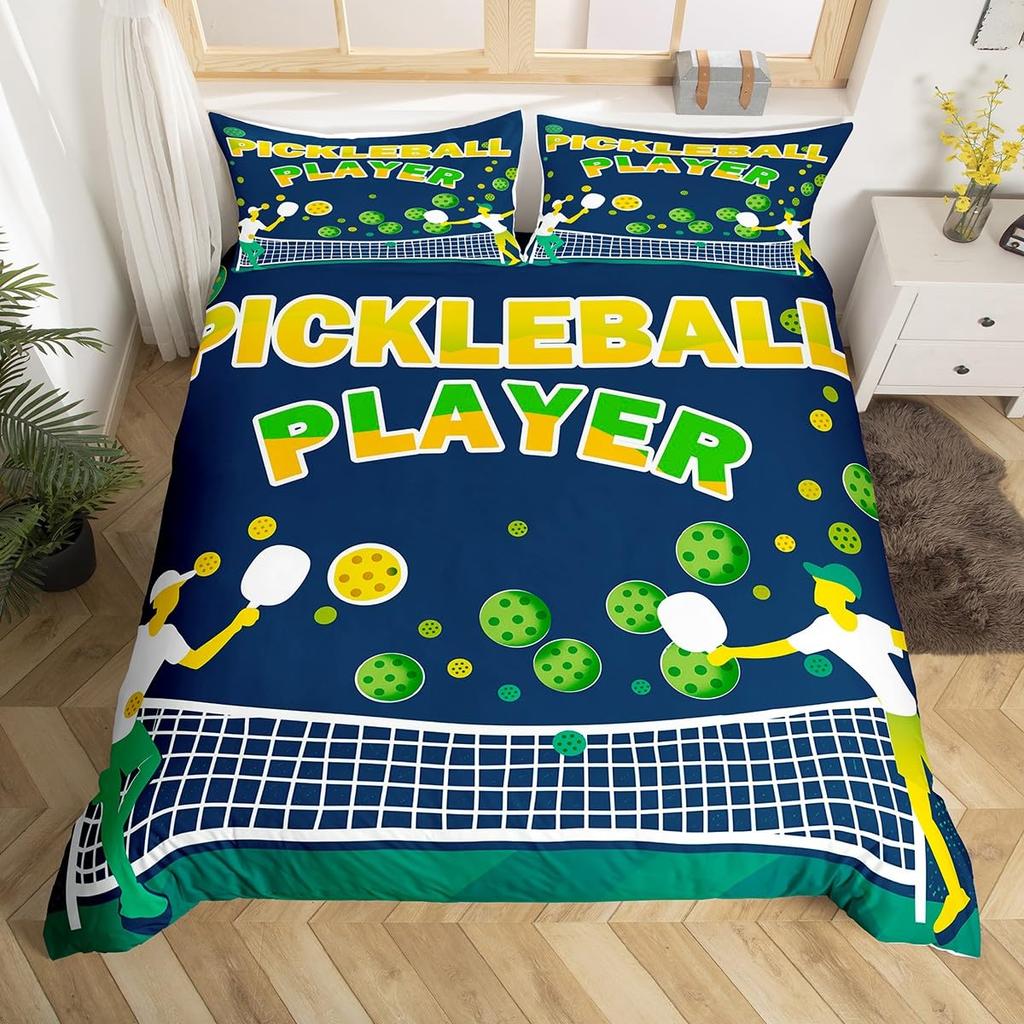 Pickleball Duvet Cover Full Size Ball Sports Gaming Bedding Set Yellow White Quotes Comforter Cover Black Microfiber Quilt Cover