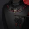 Dark Gothic Retro Lace Necklace Set with Red Water Drop Diamonds