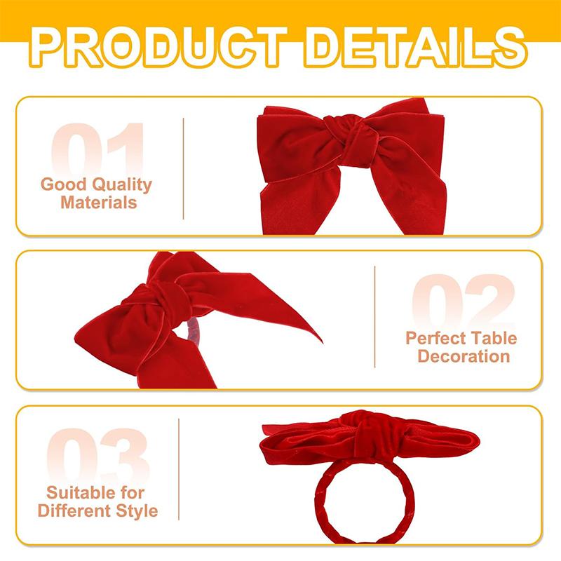 6 szt. Czerwono-zielone Pierścienie na serwetki Świąteczne Eleganckie Aksamitne Węzełki Na Kolacje Wigilijne Wesela Święta Domowe Uchwyty na Serwetki