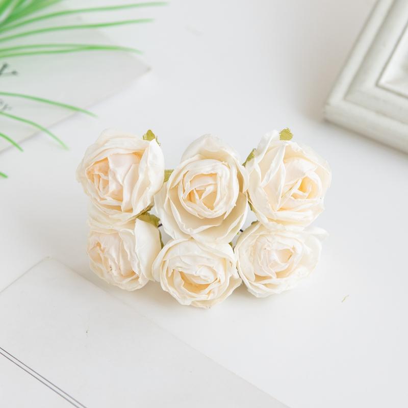 6Pcs Artificial Flowers Fake Silk Rose For Christmas Wreath Accessory Home Floral Arrangement Wedding Bridal Bouquet Decoration