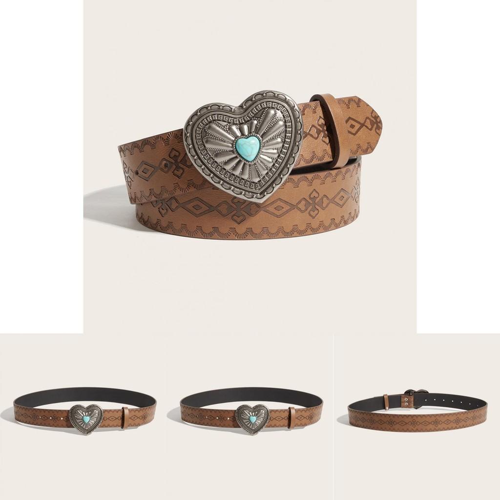 Heartshaped Metal Clip Designer Belt With Perforated Pattern For Casual Wear