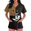 Women's Short-sleeved Halloween Print V-neck Pocket Protective Work Shirt