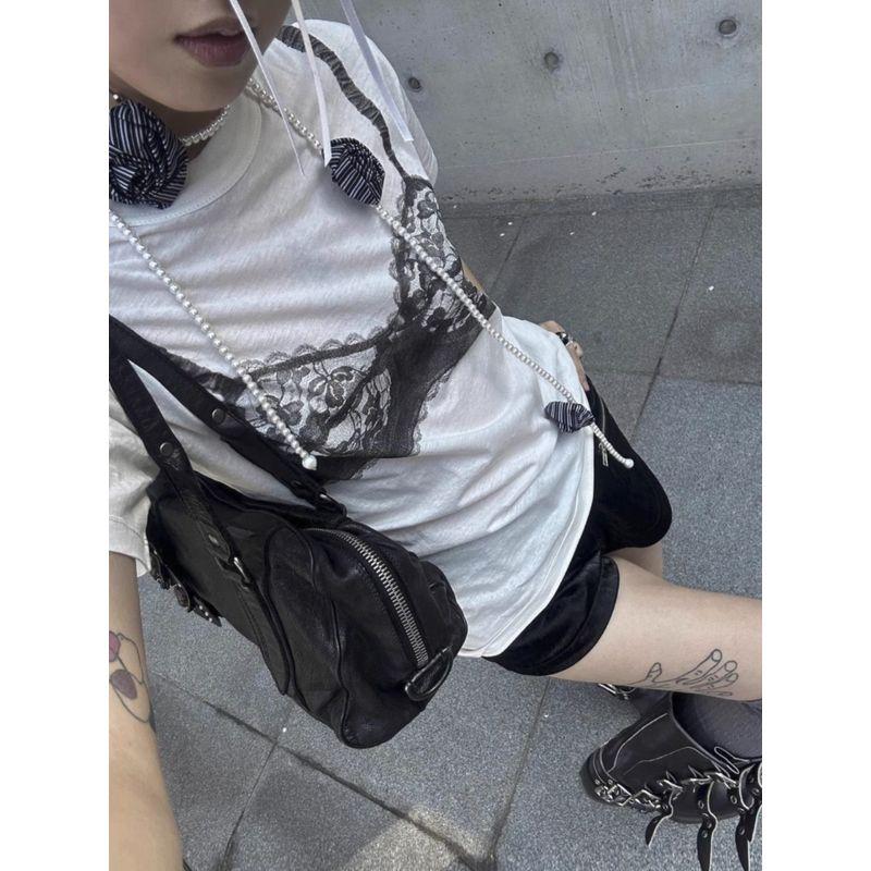 Kkx European and American Sexy Bikini Print White Short-Sleeved T-shirt Female Street Trend All-Match Casual Sexy Tops Summer