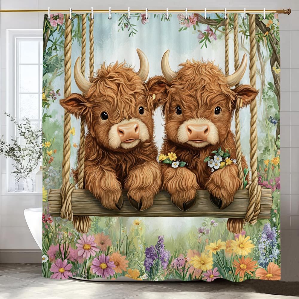 Cartoon Animals Shower Curtains Cute Fox Lion Deer Rabbit Autumn Floral Plant Kids Bath Curtain Polyester Bathroom Bathtub Dec