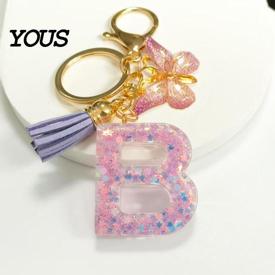 Key Holder For Backpack Purple Series Keychain Pendant, Sequins Star Initial Letter Charm Chain with Butterfly Tassel Design, A-Z for Bag