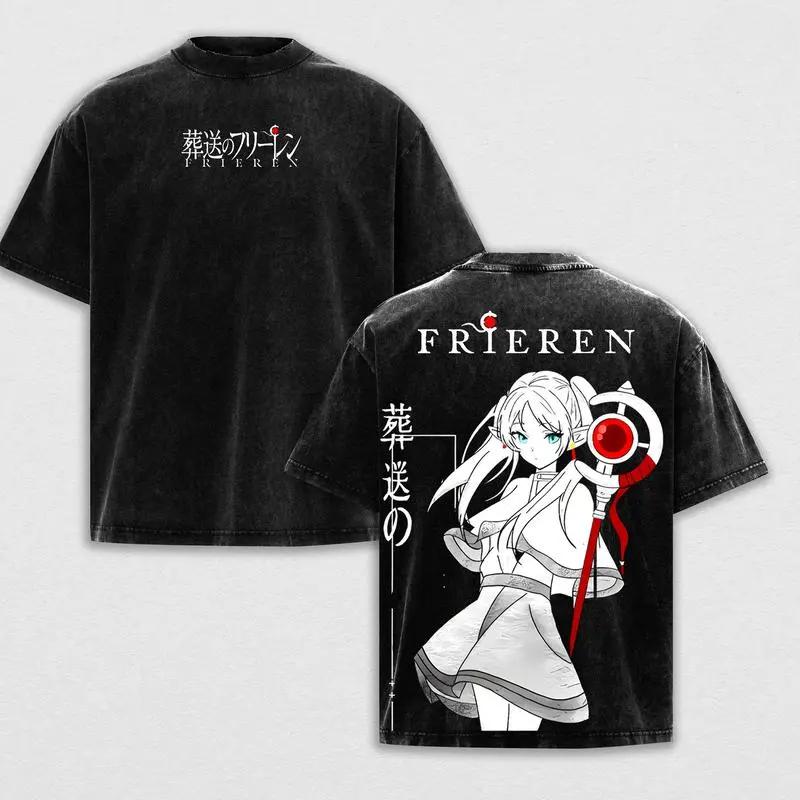 

Cartoon Frieren Beyond Journeys End Tshirt Anime Washed Oversized T Shirt Unisex Women Clothing High Quality Cotton Tee Tops S