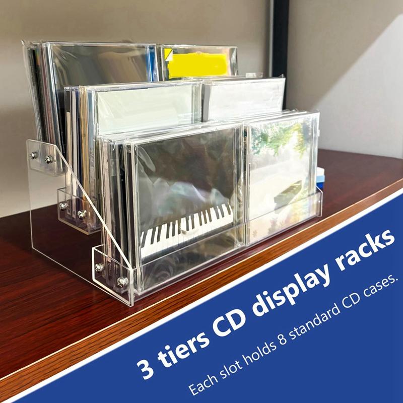 3 Tier Clear Acrylic CD Holder Cascading CD Storage Rack