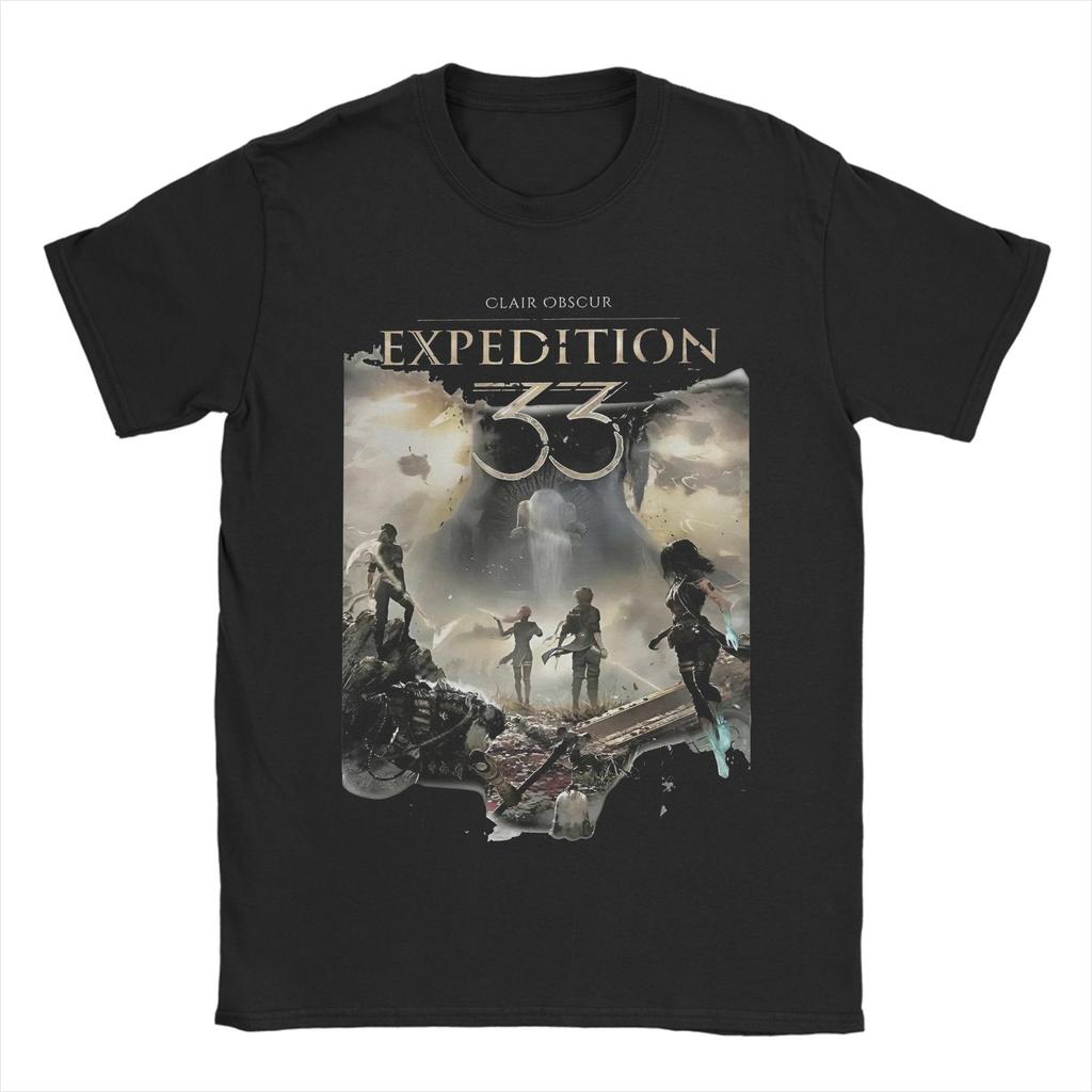 Vintage Esquie Clair Obscur Expedition 33 Tour TShirt for Unisex Round Neck Pure Cotton T Shirts Short Sleeve Tee Shirt Clothing