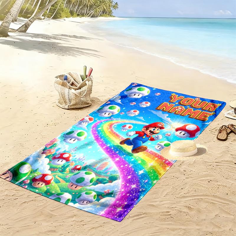 Name Custom Mario Print Beach Towel, Large Soft Quick Dry Towel for Beach Camping Swimming