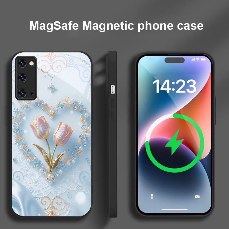 Love's Pink Purple Tulip For Magsafe Samsung S25 S25 Edge S25Ultra S8 9 10 20 S21 Pro 22 Plus S23 FE S24 Ultra Glass Phone Case