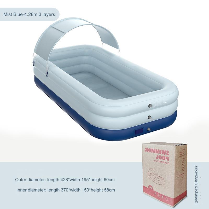 Inflatable Swimming Pool with Canopy,Extra Large Blow Up Family Pool with Batteries Unplugged Built-in Pump for Outdoor Garden