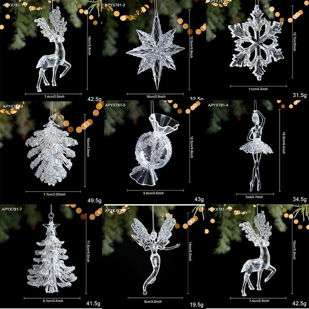 Acrylic Hanging Christmas Ornaments Clear Snowflake Ornaments Deer Ornaments Holiday Home Decor