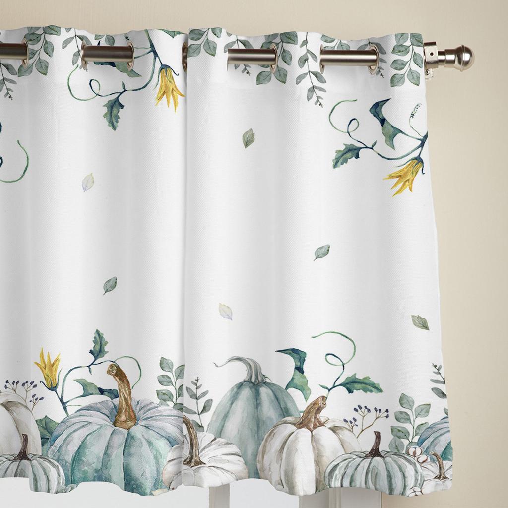 Thanksgiving Pumpkin Autumn Eucalyptus Curtains for Bedroom Living Room Window Curtain Treatments Blinds Kitchen Decor Drapes