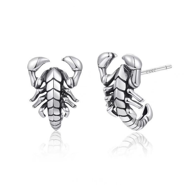 

Retro Personality Scorpion Hip-hop Style 925 Sterling Silver Creative Temperament Animal Man And Woman Stud Earrings TYB343 серебряный