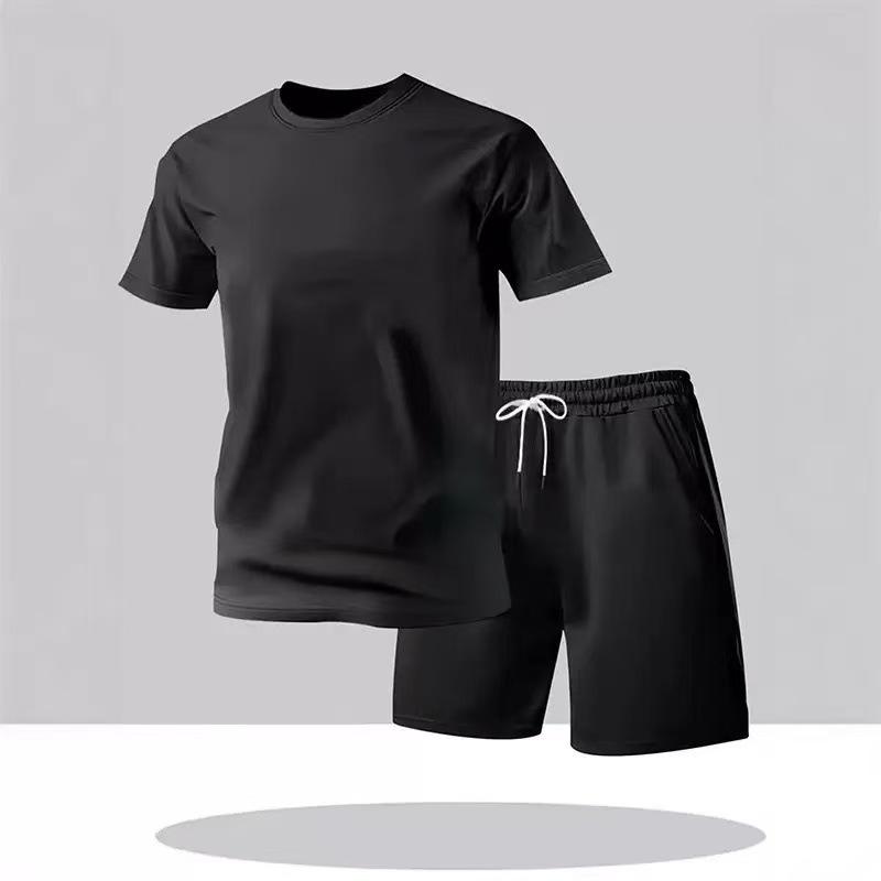 Men's Plain Short Sleeve T-Shirt & Shorts Set – Lightweight & Breathable Summer Sportswear.