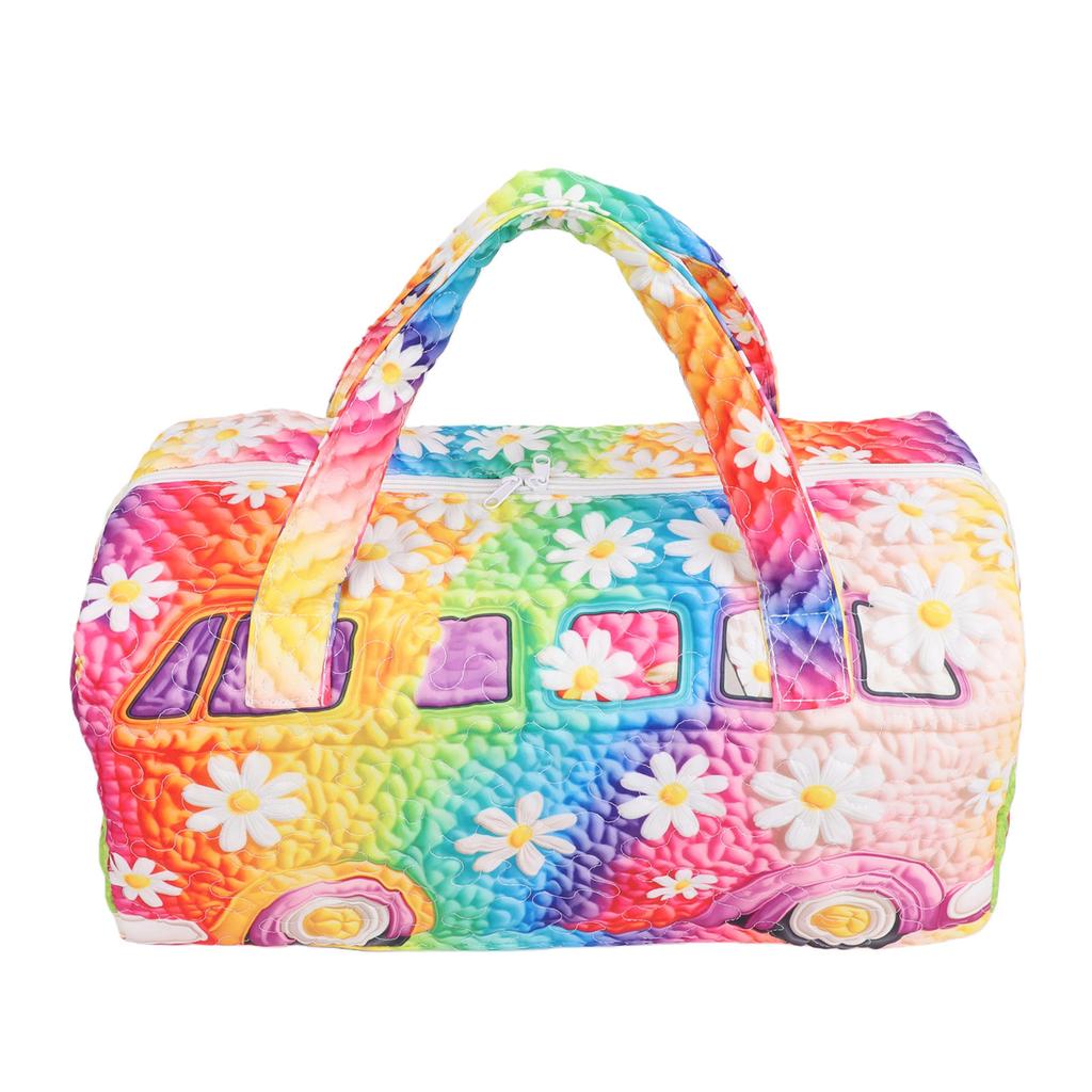 Quilted Duffle Bag Polyester Retro Floral Style Weekender Travel Bag for Picnic Camping Music Festivals Fitness Trips