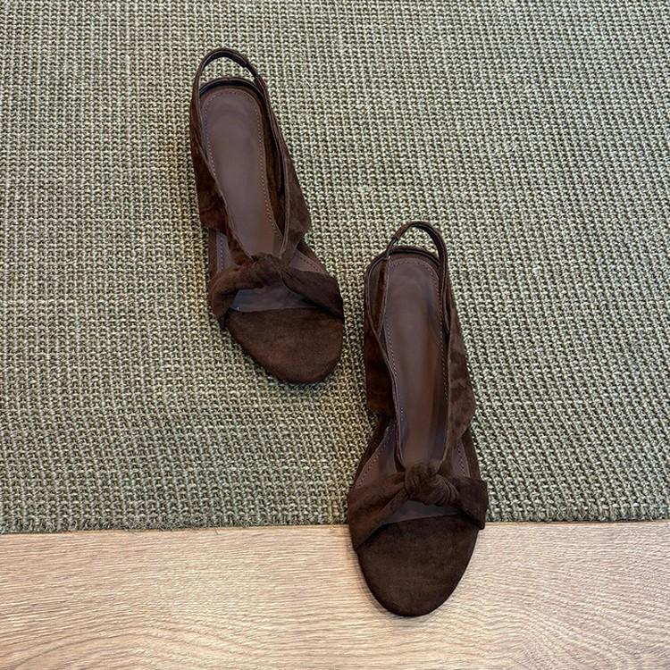 Sheepskin version~ Niche design simple open-toed round head cross with wedge heel sandals women's leather versatile Roman sandals
