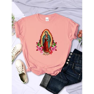 Casual Γυναικεία T-Shirts Μπλουζάκι με Εκτύπωση Παναγίας της Γουαδελούπης Ρούχα Δρόμου Δημιουργικότητα Τοπ Μόδα Κοντομάνικο Αναπνεύσιμο Streetwear