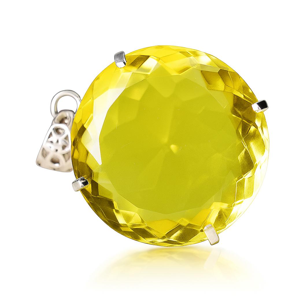 Laborodlad 124 ct Gul Safir Hänge Rund Ädelsten 925 Sterling Silver
