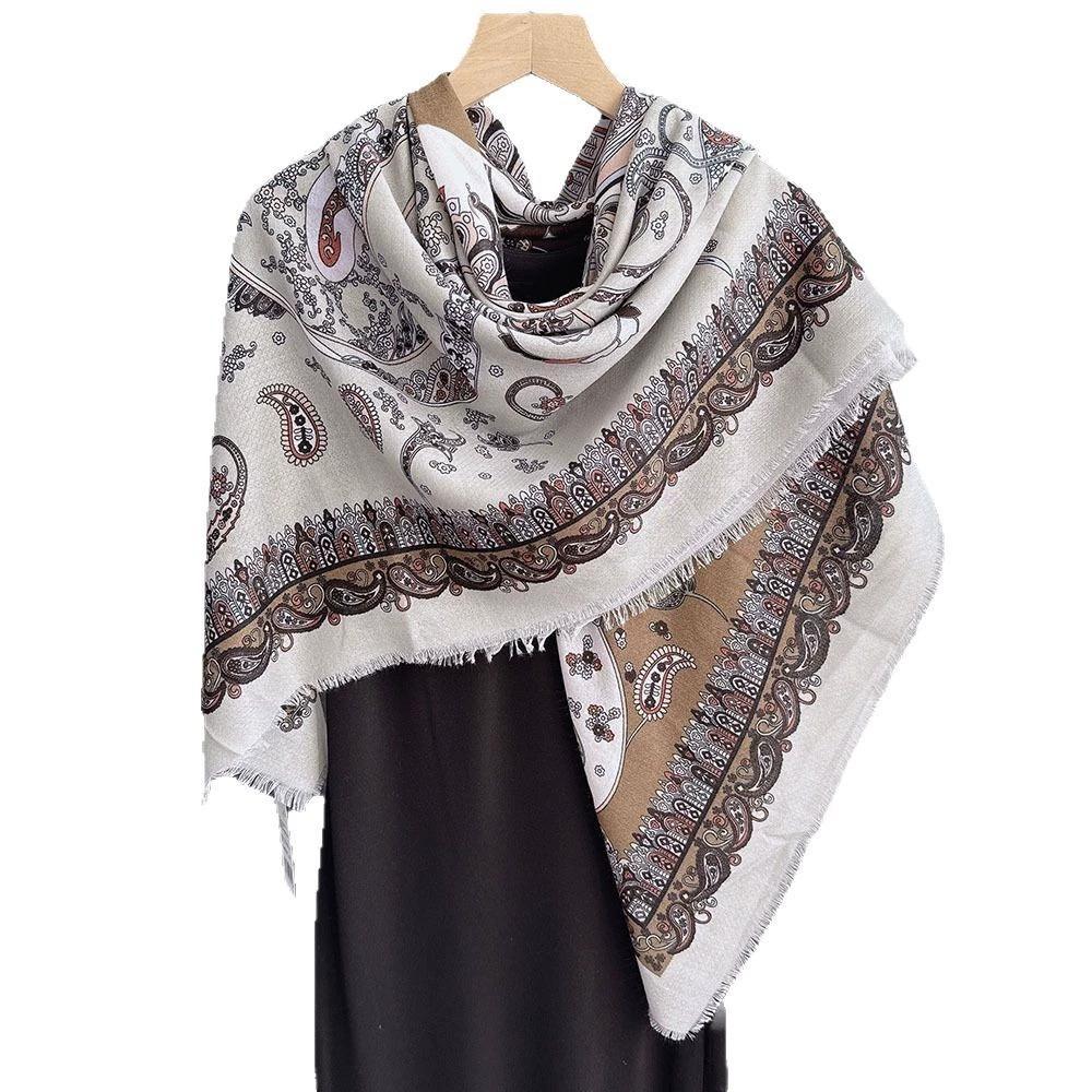 Women Retro Square Scarf 130x130cm Ethnic Style Soft Cotton Linen Breathable Scarf Shawl Female Foulards