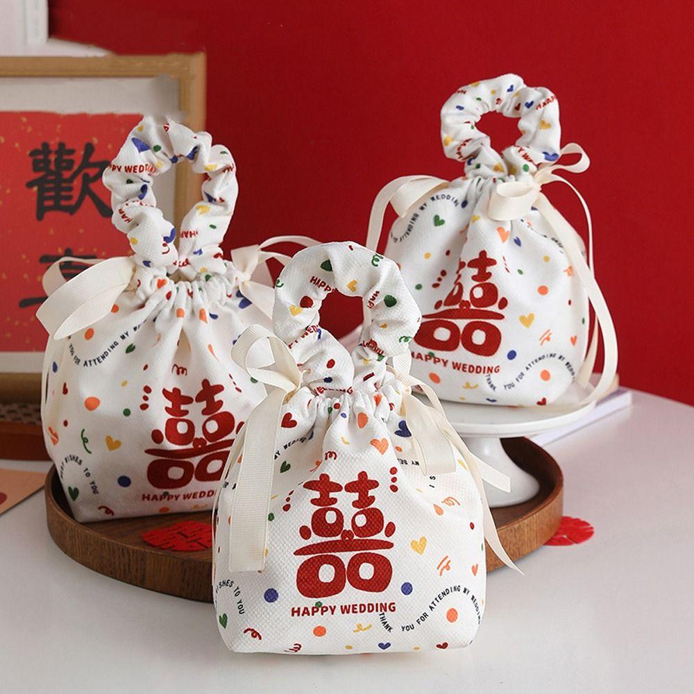 Handheld Wedding Candy Bags Portable Sweet Bow Gifts Packing Bag Handbag Colorful Dots Print Festive Sugar Bag Outdoor Events
