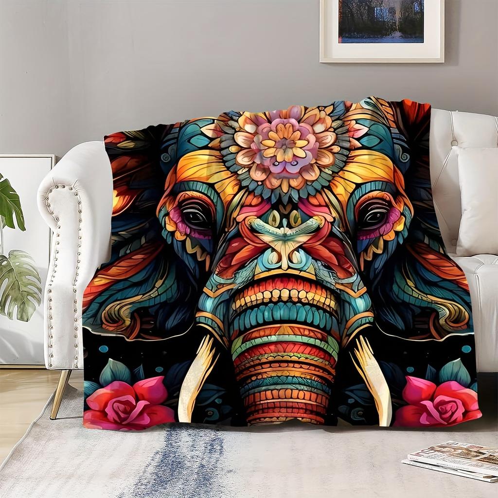 Lebendiges Boho Elefanten Mandala Kunst Wurfdecke Gemütliche Wurfdecke Bohème Hippie Dekor Tropisches Statement Stück