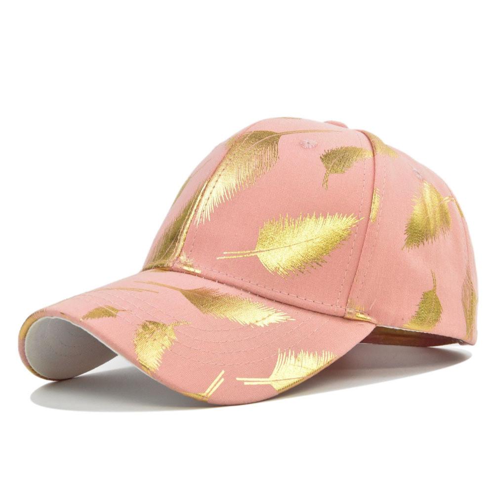 Summer Adjustable Cotton Baseball Cap With Gold Leaf Print Round Top And Curved Brim In Various Colors