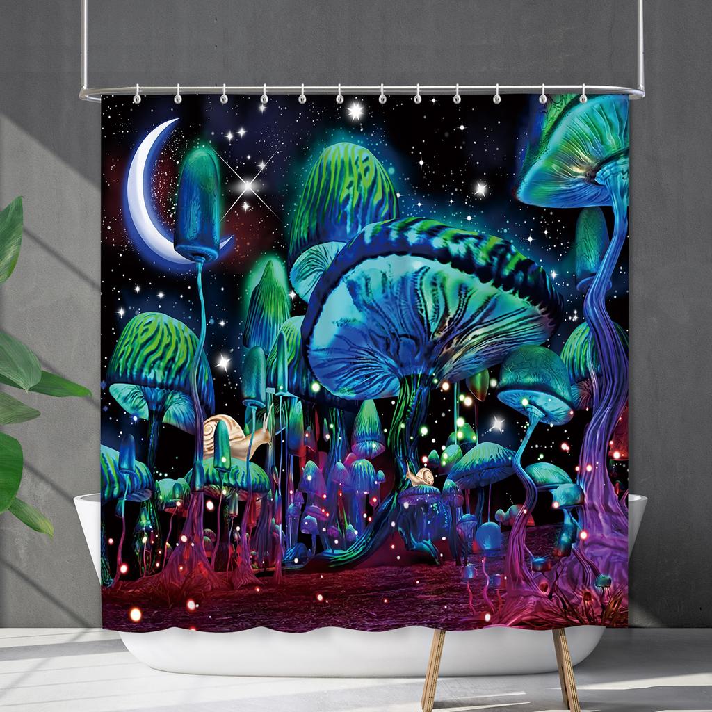 Bathroom Waterproof Curtain Digital Printing Plant Mushroom Shower Curtain Non-Punching Toilet Partition Curtain Shower Cloth