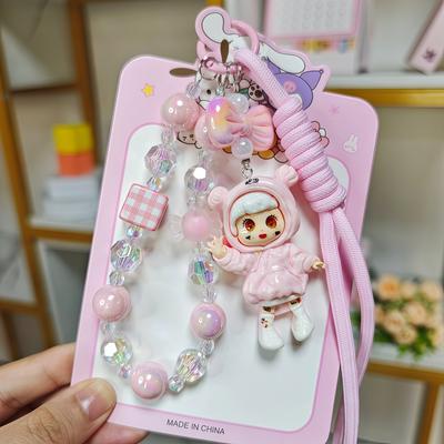 Creative Wrist with Bead Chain Doll Beaded Mobile Phone Chain Cute Cute Cool Girl Pendant Keychain Car Hanging Small Gift