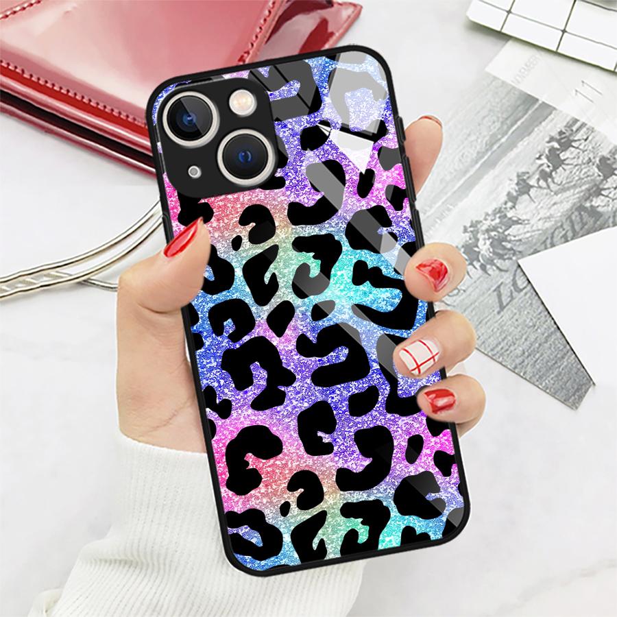 Case for iPhone 17 Pro Max 12 16 15 Plus Air 14 XR 11 8 13 Glass Phone Cover Color Leopard Print