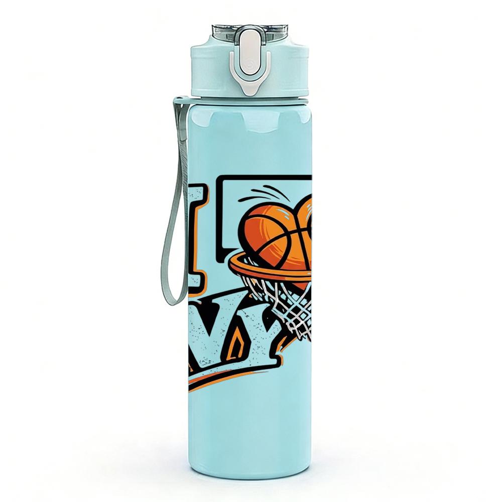 1PC I Love My Basketball Letter 750ml Color Plastic Sports Water Bottle Leakproof Flip Straw Lid Suitable for Sports Office Home Use