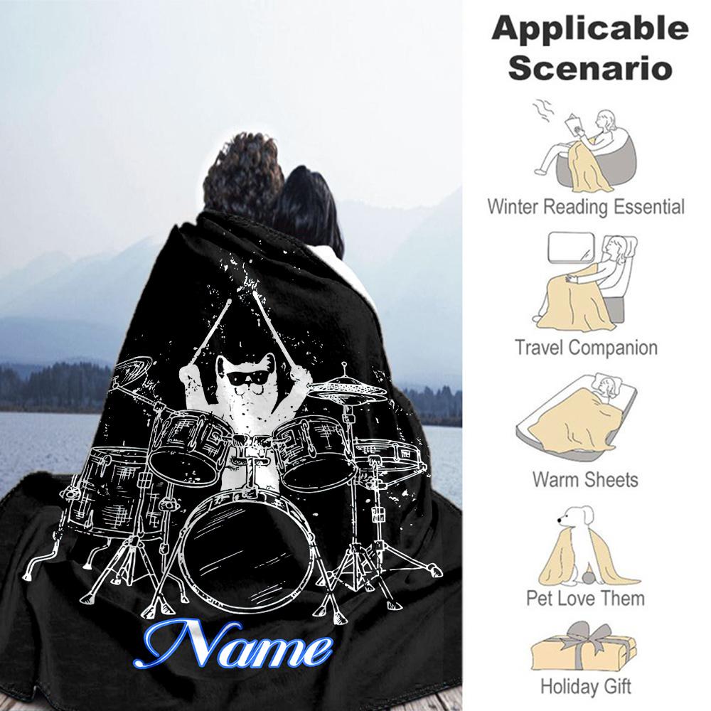 Personality Cat Drums Customize Your Name Blanket Lightweight Personalized Blanket Comfortable Suitable for Bed Nap Chair Couch for All Occasions