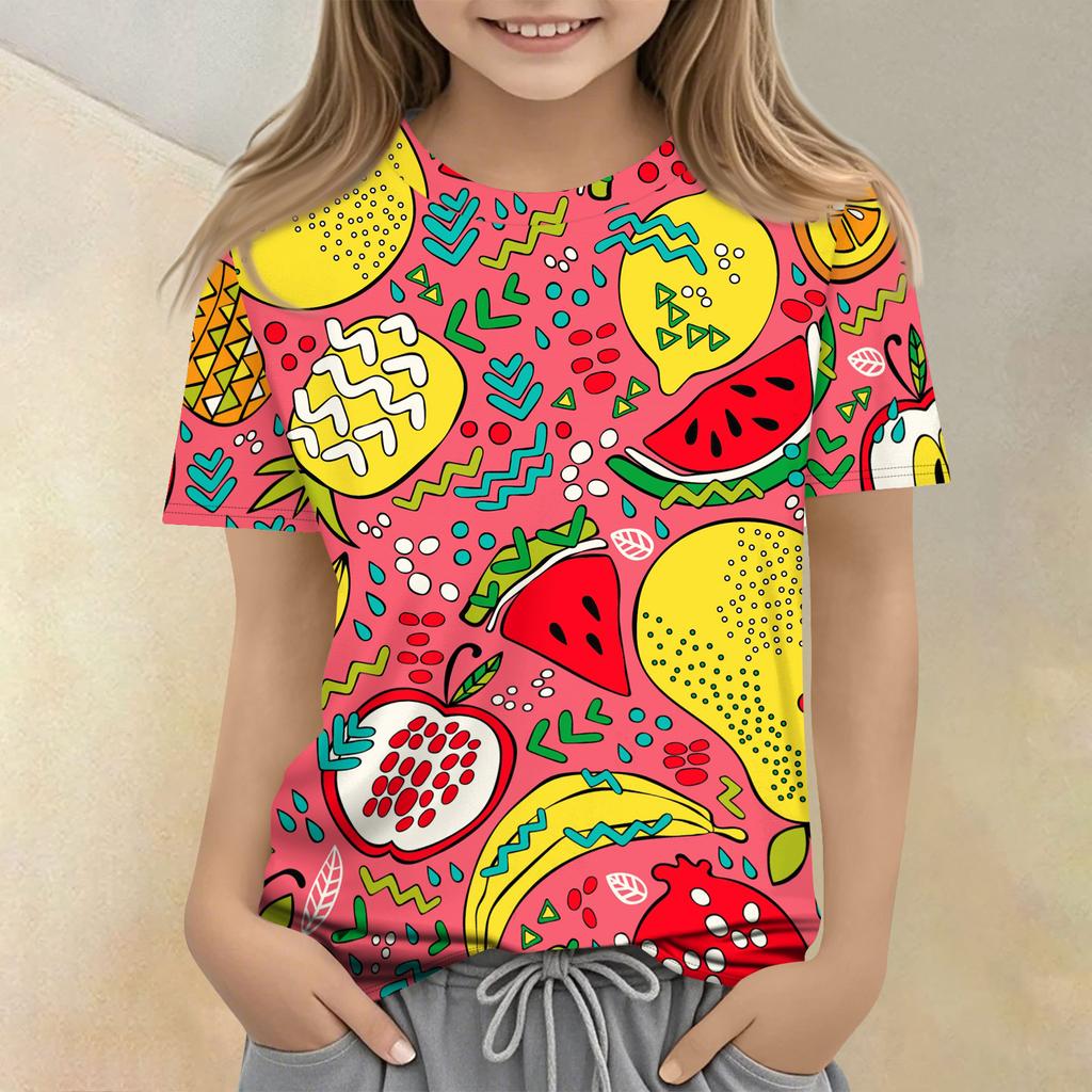 Children's Printed Round Neck Short Sleeved Casual T-shirt