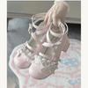 Fashion Lolita Red High Heels Cute Pumps Shoes Spring Autumn Lace Thick High Heels Single Shoes Patent Leather Mary Jane Women's Shoes