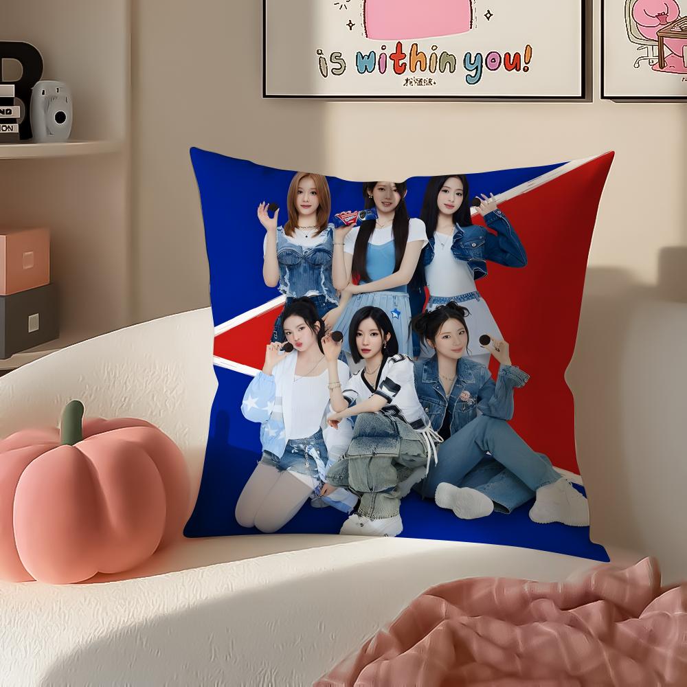 Stilvolle Kpop Girlgroup BBabymonster Kissenbezug Kissenhülle Kurzer Plüsch Verdeckter Reißverschluss Zimmer Sofa Kissenbezug