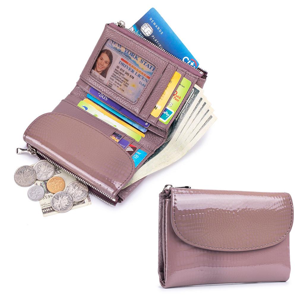 New Soft Leather Texture Short Wallet Fashionable Patent Leather Clutch Bag Female Alligator Pattern Temperament Wallet Large Capacity