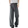 :CHOCOOLATE Commuter Anti-Wrinkle Dress Pants for Men, Spring And Summer Thin Loose Straight-Leg Draping Casual Trousers, Gray, 2XL