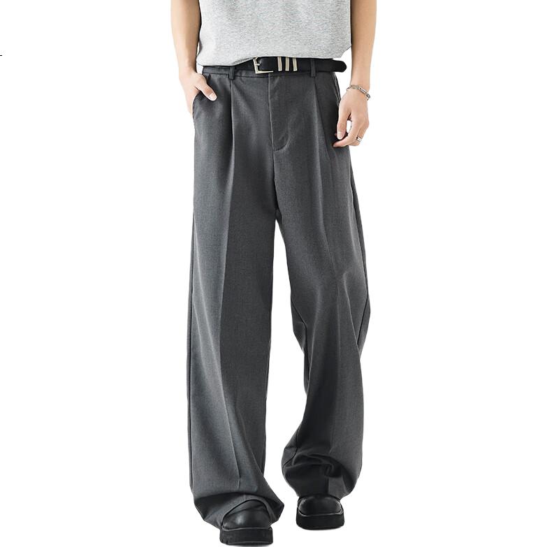 :CHOCOOLATE Commuter Anti-Wrinkle Dress Pants for Men, Spring And Summer Thin Loose Straight-Leg Draping Casual Trousers, Gray, 2XL