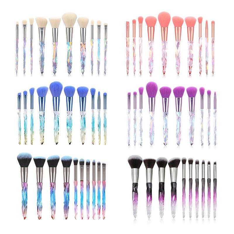 10-Piece Diamond Crystal Makeup Brush Set with Acrylic Handles