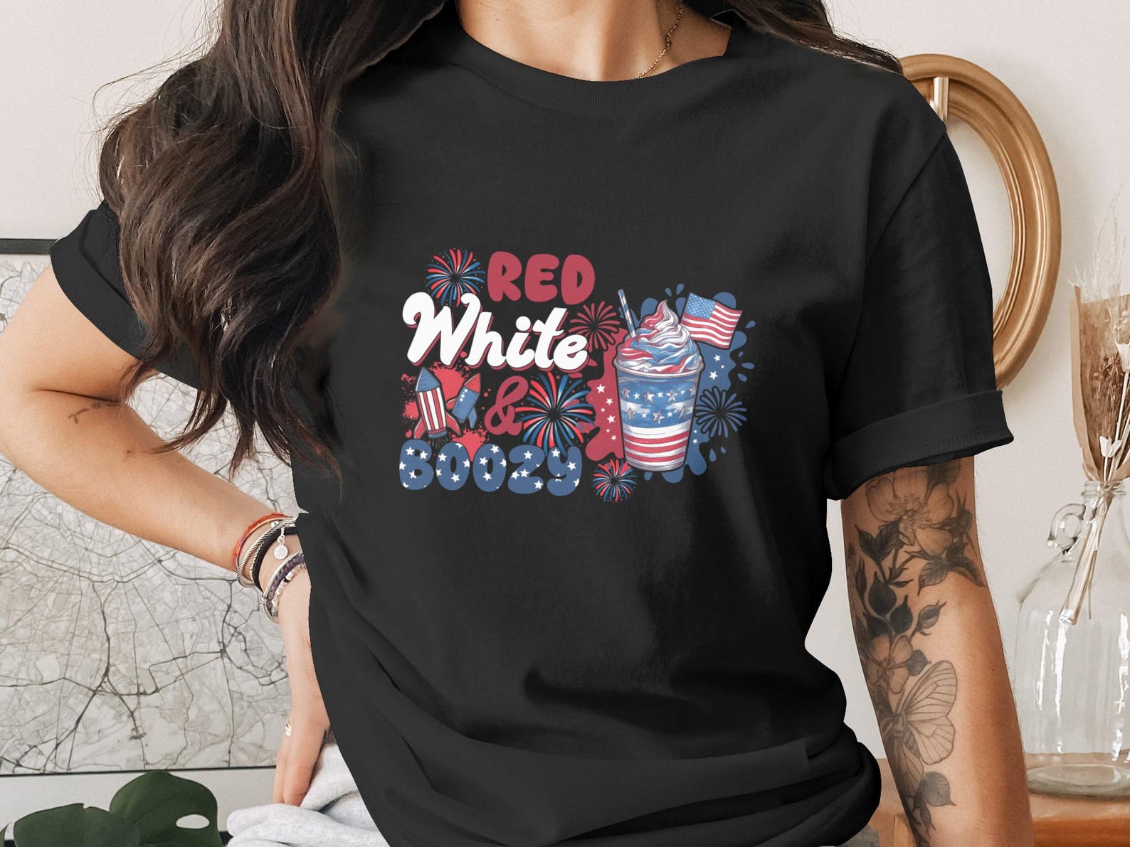 Red White and Boozy T-Shirt | Patriotic Summer Party Tee | 4th of July Drink Graphic Top | USA Holiday Celebration Shirt | Fun American S