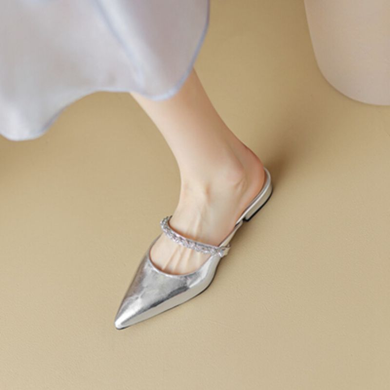 Slides Low Heel Sandals Gold Woman Slippers Pointed Toe Shoes For Women Outside Eva Top Designs 2025 Luxury Premium Price
