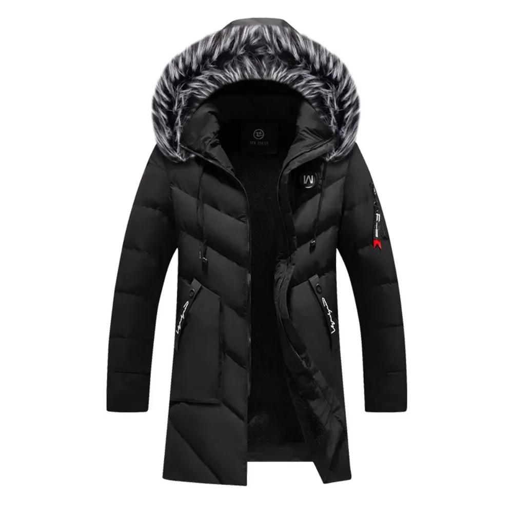 Men's Winter Clothes Hooded Down Coats Thick Fashion Warm Parkas Jacket Zipper Long Coat High Quality Windproof